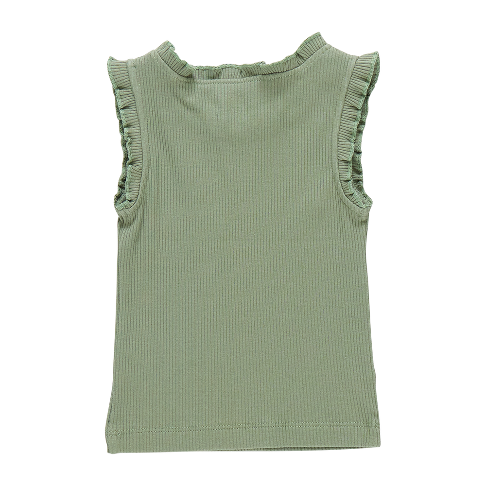 Girls Organic Ruffle Rib Tank - Leaf Green