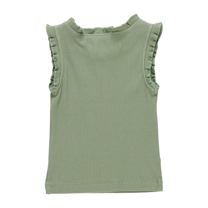 Girls Organic Ruffle Rib Tank - Leaf Green