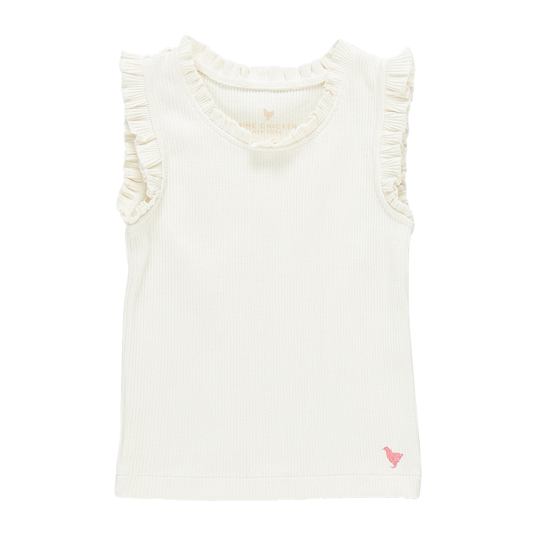 Girls Organic Ruffle Rib Tank - Gardenia White
