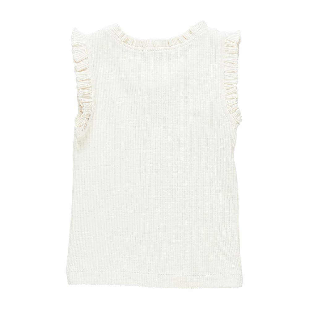 Girls Organic Ruffle Rib Tank - Gardenia White