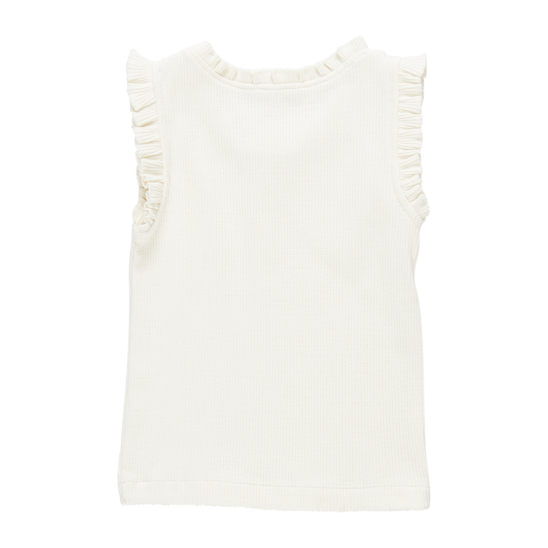 Girls Organic Ruffle Rib Tank - Gardenia White