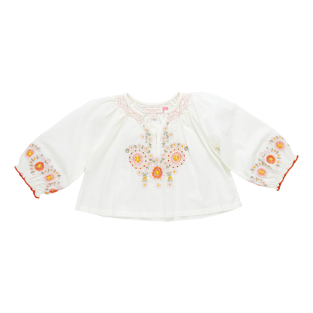Girls Ava Top - Multi Pink Embroidery