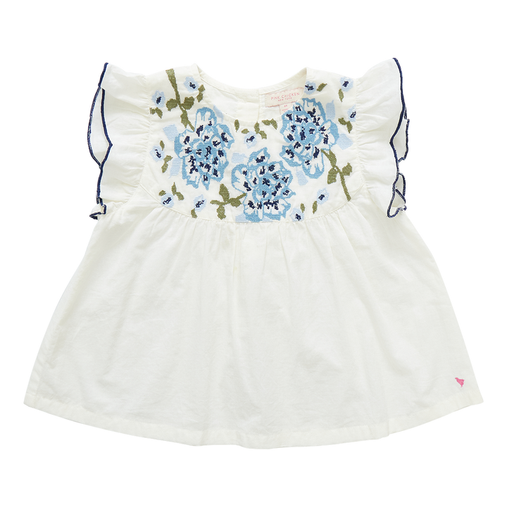 Girls Kari Top - Multi Blue Embroidery