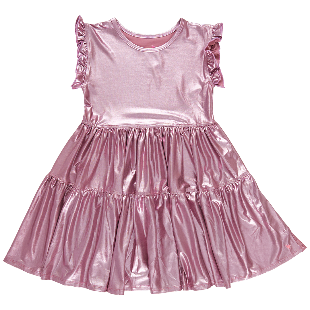 Girls Polly Dress - Light Pink Lame