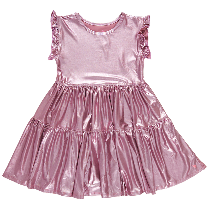 Girls Polly Dress - Light Pink Lame