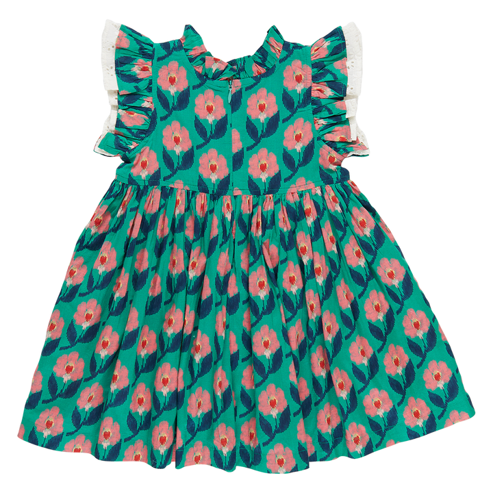 Girls Lelia Dress - Green Ikat Floral