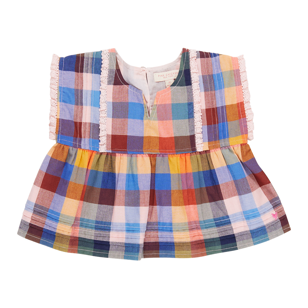 Girls Clary Top - Technicolor Check