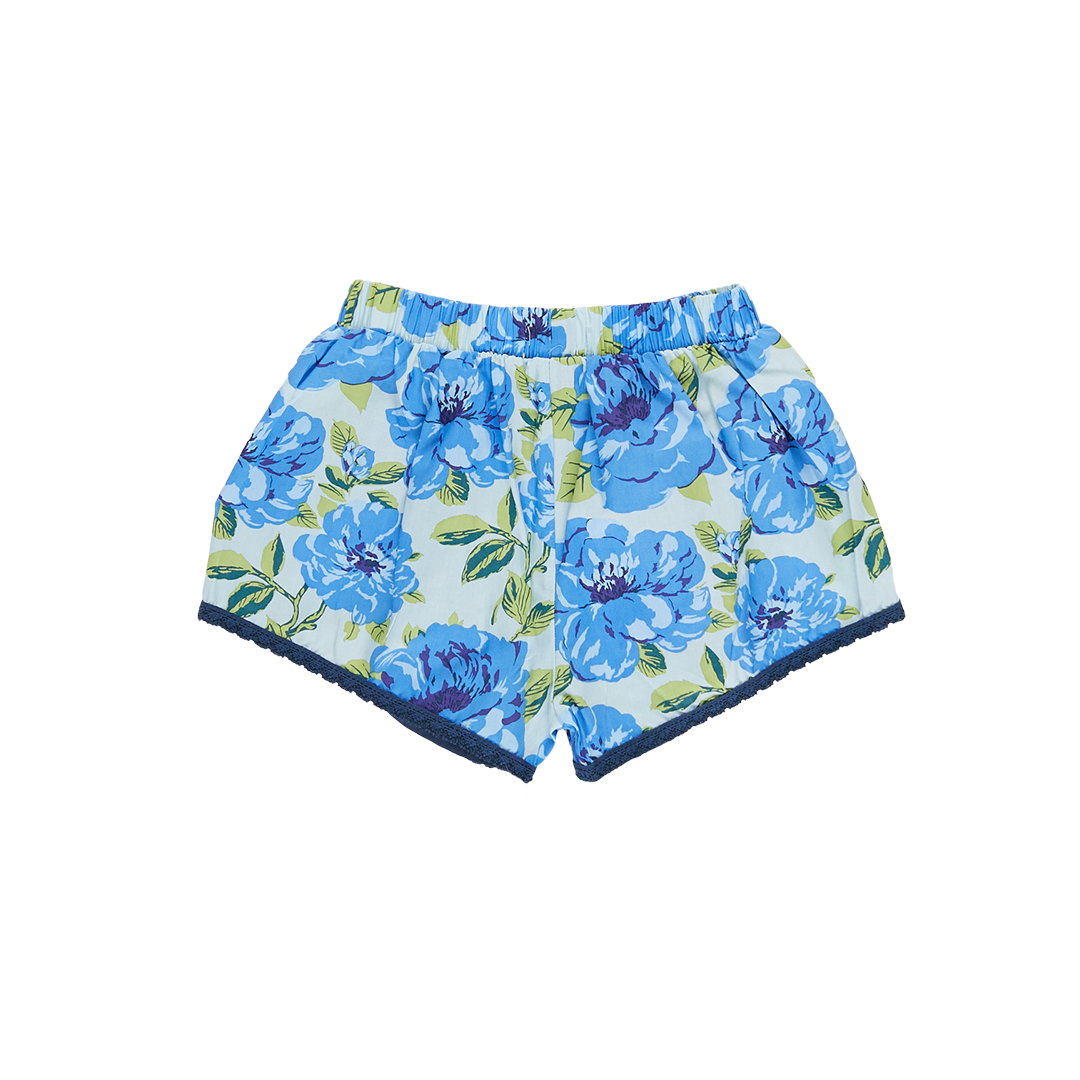 Girls Millie Short - Blue Peonies
