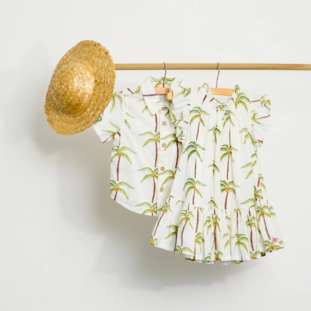Boys Jack Shirt - Cream Palm Trees
