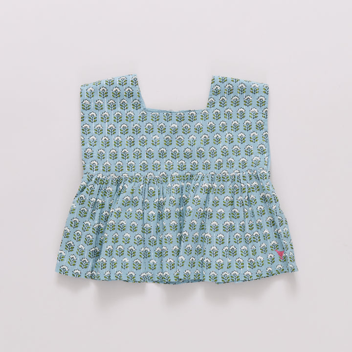 Girls Kamari Top - Blue Prairie Block Print