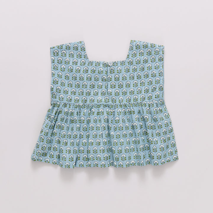 Girls Kamari Top - Blue Prairie Block Print