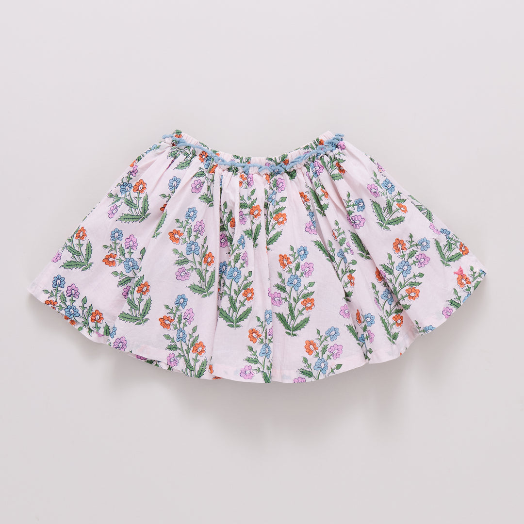 Girls Gianna Skirt - Pink Dewdrop Block Print