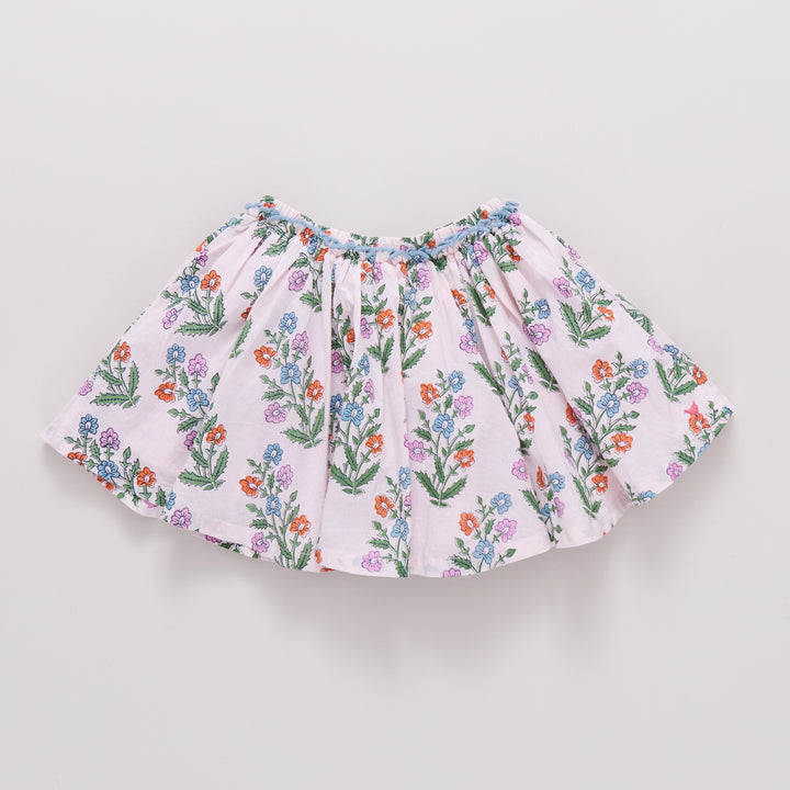Girls Gianna Skirt - Pink Dewdrop Block Print