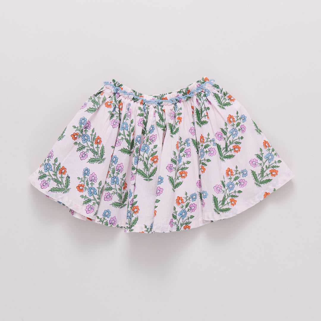 Girls Gianna Skirt - Pink Dewdrop Block Print