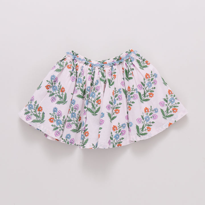 Girls Gianna Skirt - Pink Dewdrop Block Print