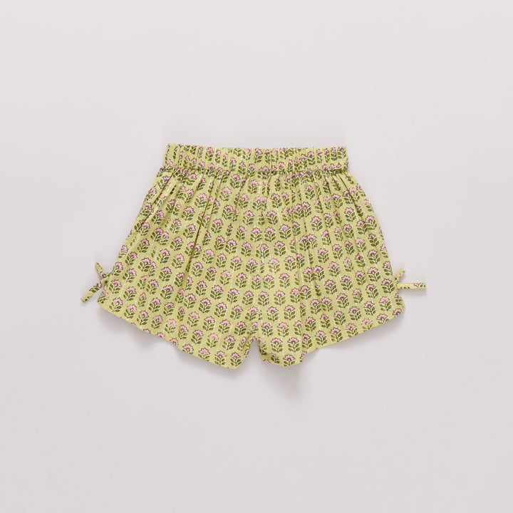 Girls Jules Short - Green Prairie Block Print