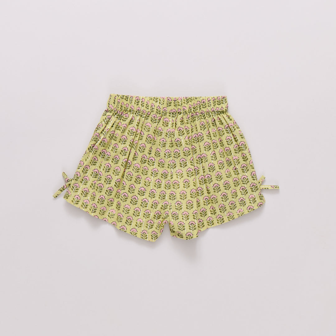 Girls Jules Short - Green Prairie Block Print
