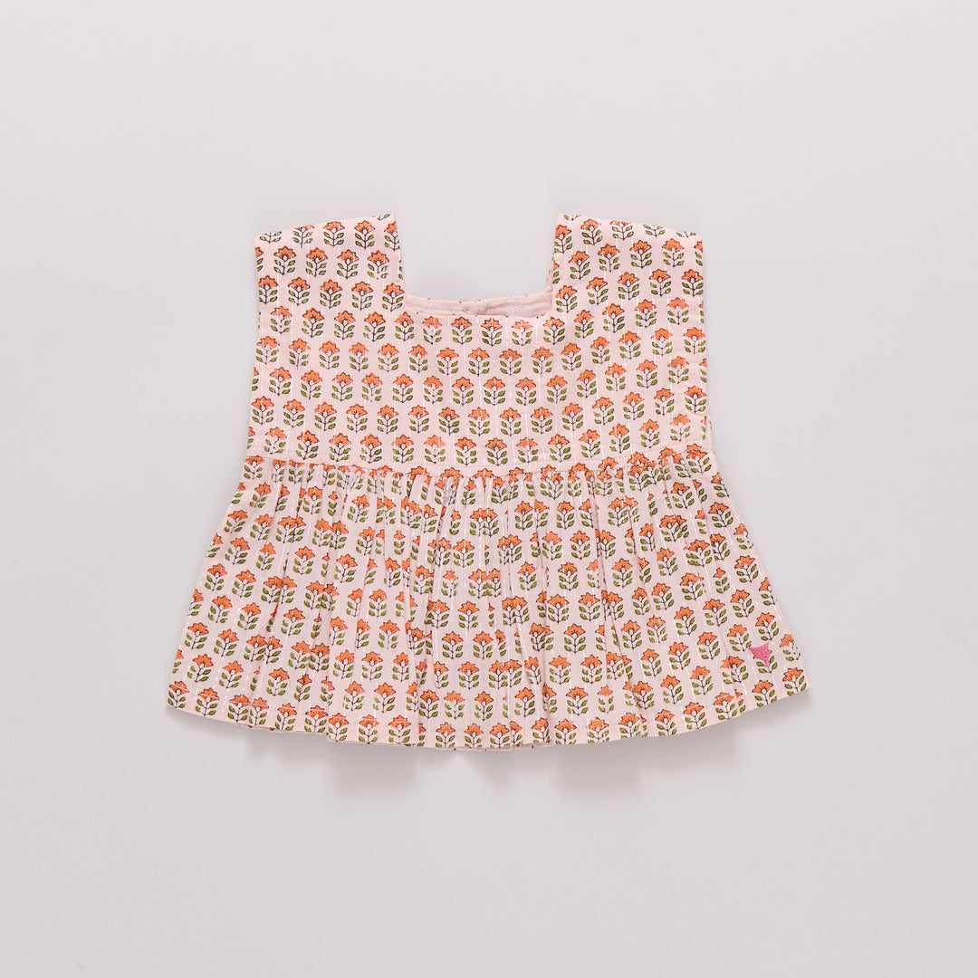 Girls Kamari Top - Pink Prairie Block Print