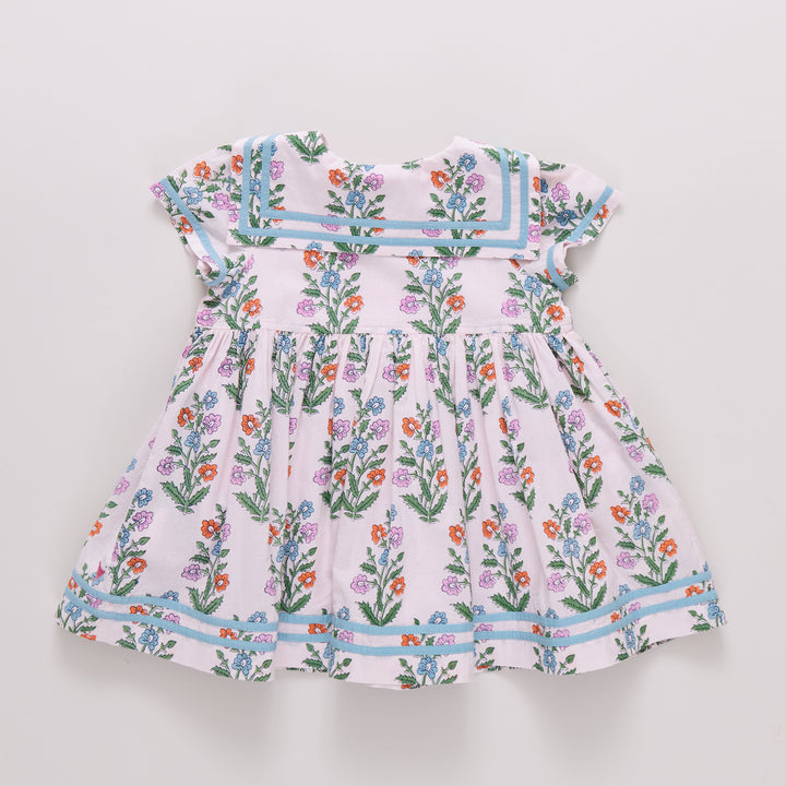 Girls Elowen Dress - Pink Dewdrop Block Print