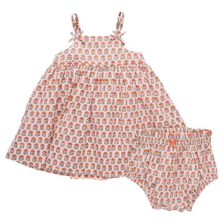 Baby Girls Tia Dress - Pink Prairie Block Print Dress