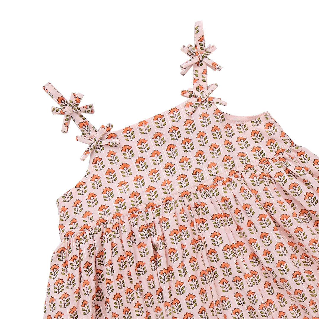 Girls Tia Dress - Pink Prairie Block Print Dress
