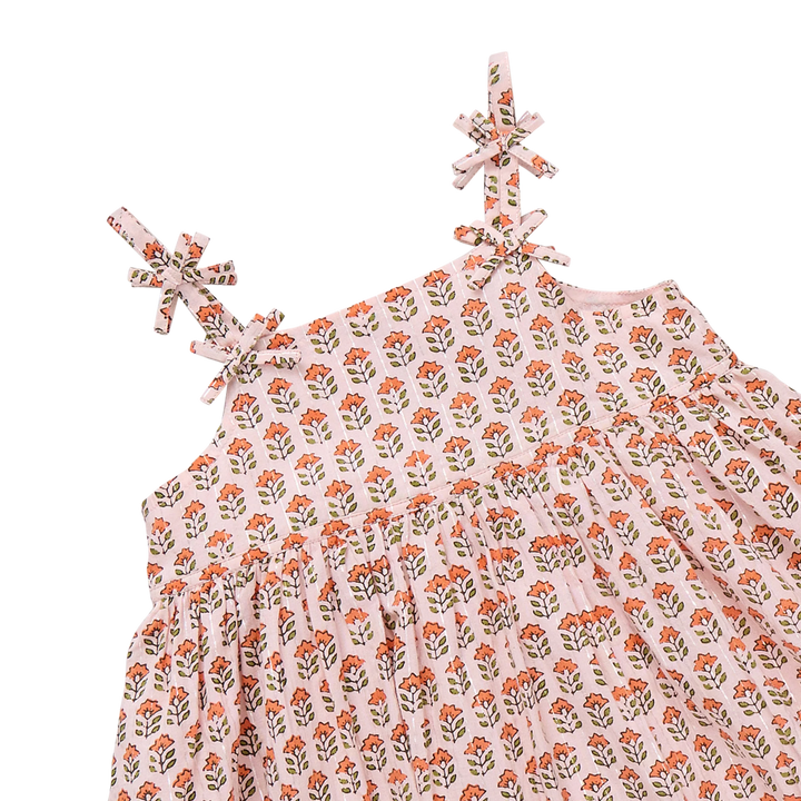 Girls Tia Dress - Pink Prairie Block Print Dress