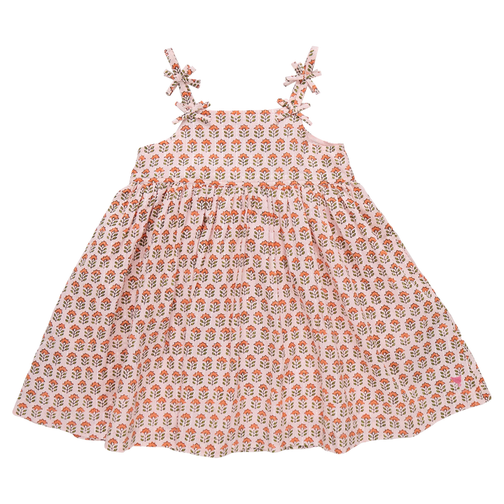 Girls Tia Dress - Pink Prairie Block Print Dress