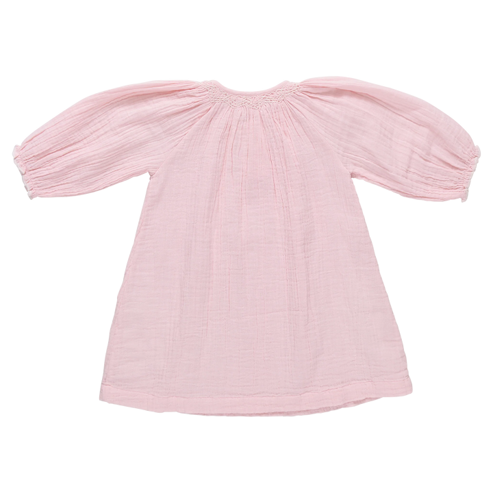 Girls Ava Dress - Pink White Embroidery