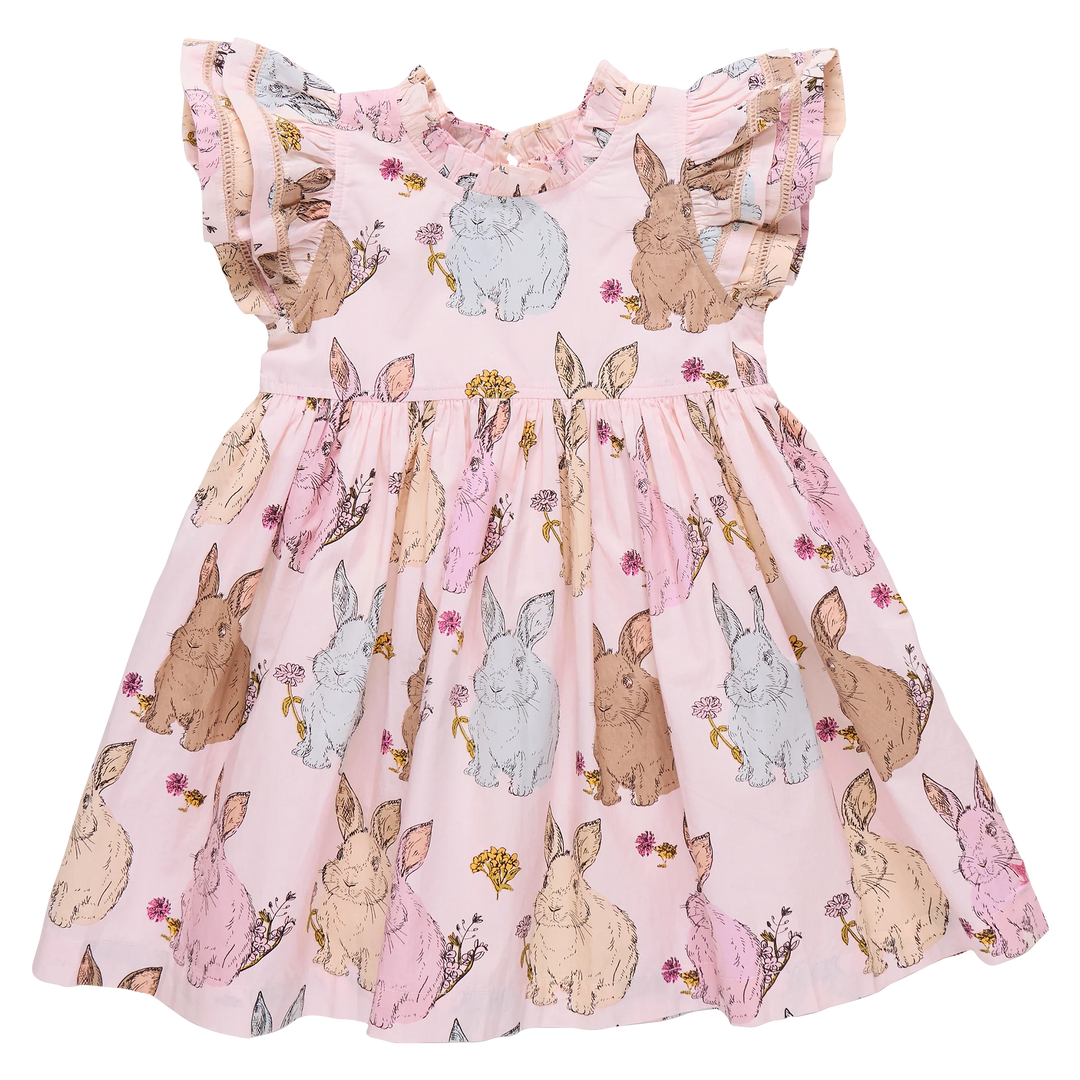 Girls Jennifer Double Ruffle Dress - Vintage Bunnies