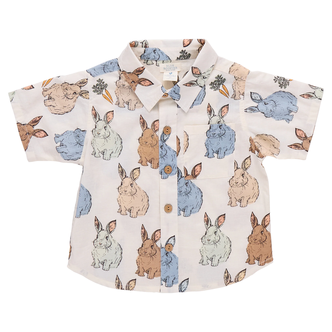 Boys Jack Shirt - Blue Vintage Bunnies