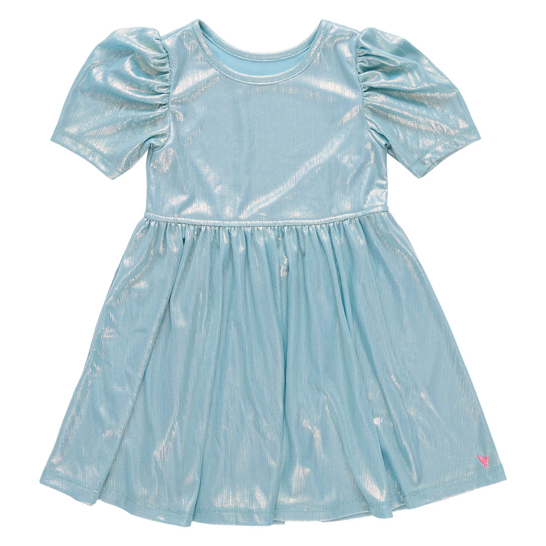 Girls Lame Laurie Dress - Ice Blue