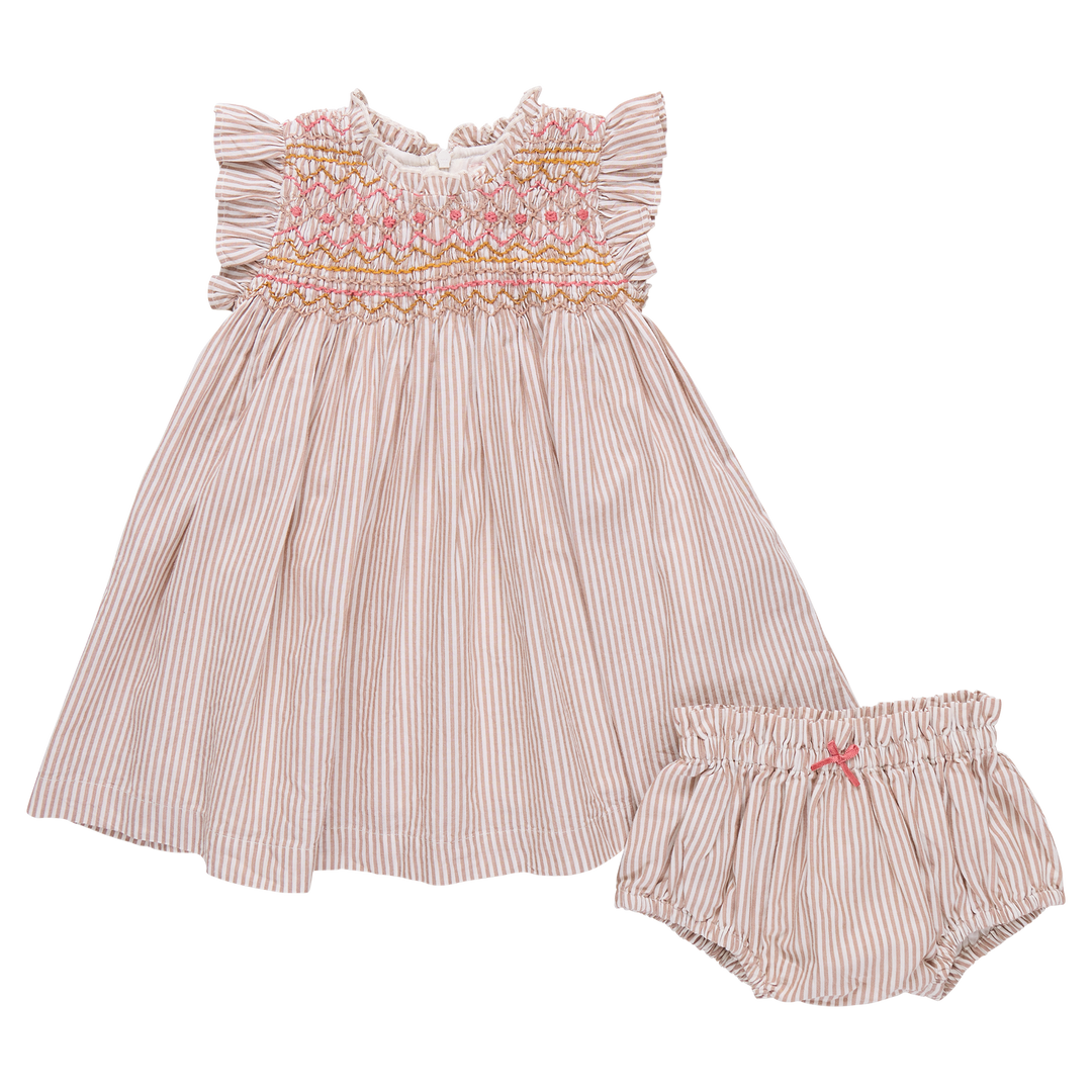 Baby Girls Stevie Dress - Tawny Brown Stripe