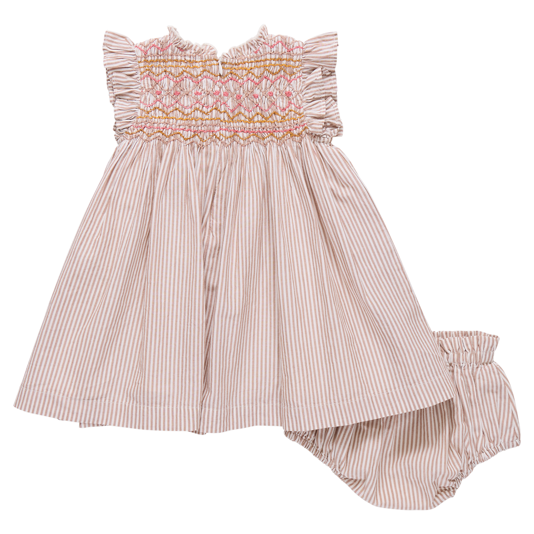 Baby Girls Stevie Dress - Tawny Brown Stripe