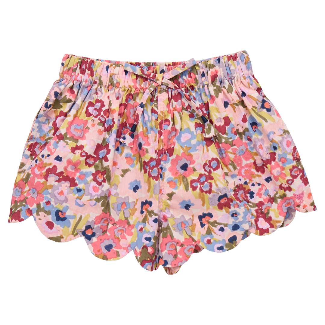 Girls Scallop Short - Burgundy Sketched Floral