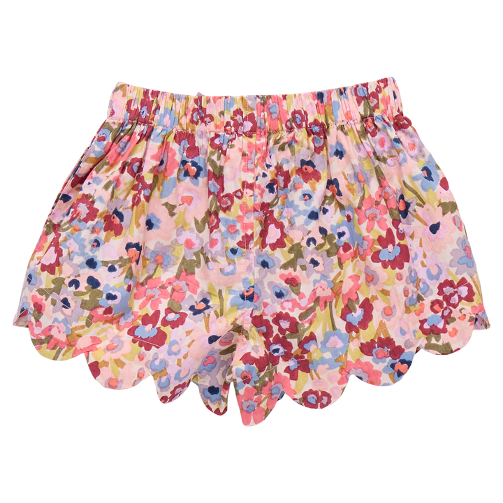Girls Scallop Short - Burgundy Sketched Floral