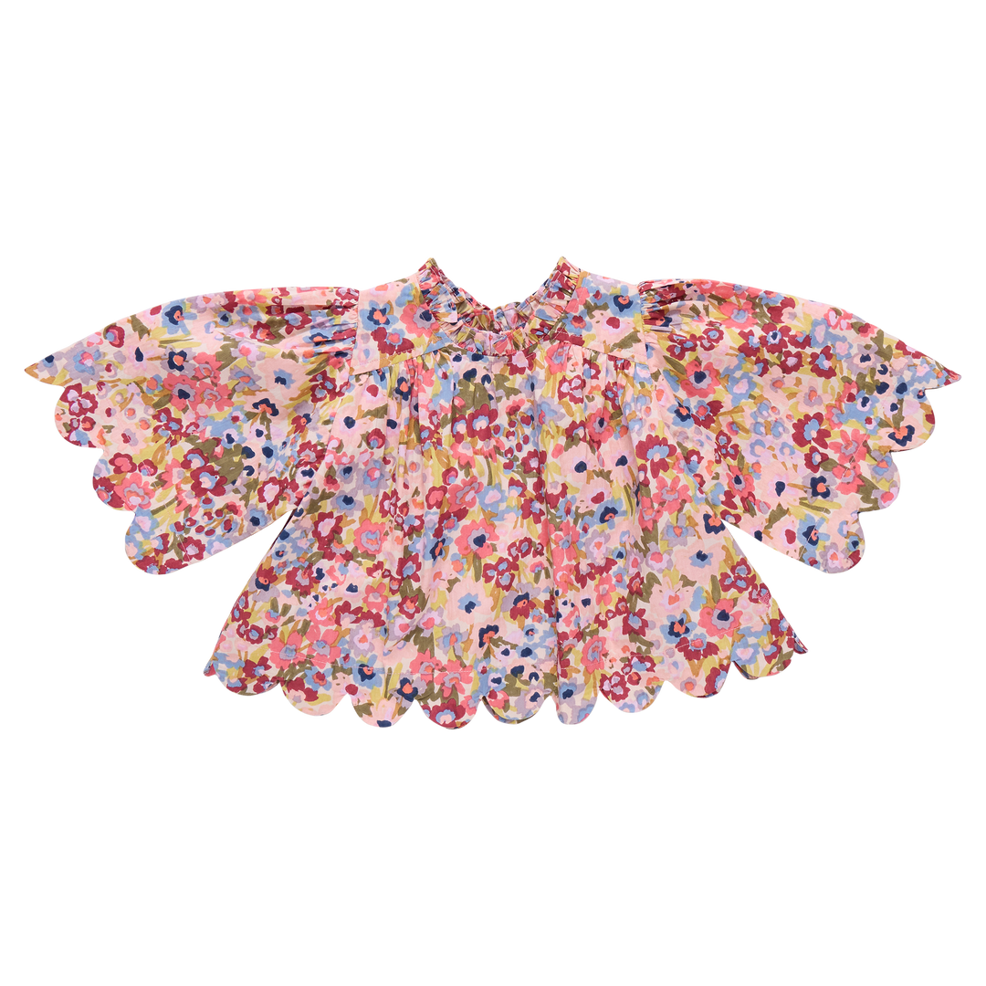 Girls Scallop Misha Top - Burgundy Sketched Floral