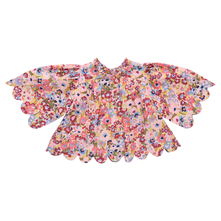 Girls Scallop Misha Top - Burgundy Sketched Floral