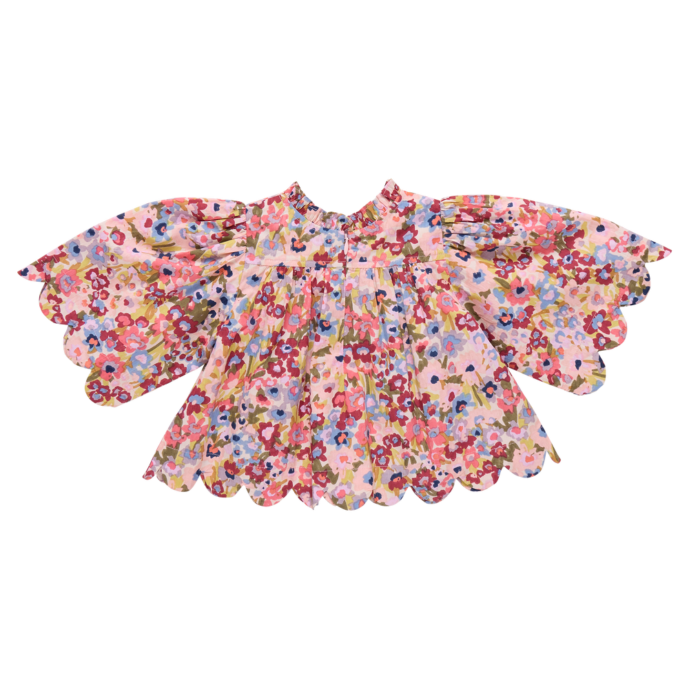 Girls Scallop Misha Top - Burgundy Sketched Floral
