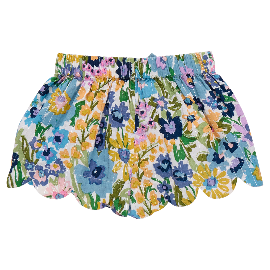 Girls Scallop Short - Blue Large Sketched Floral