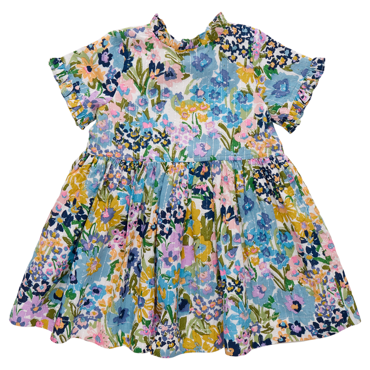 Girls Autumn Dress - Blue Large Sketched Floral