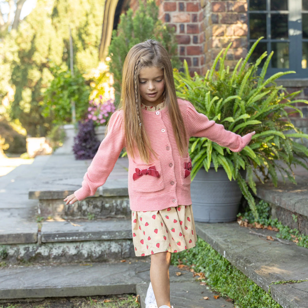 Girls Bow Pocket Sweater - Red Velvet Bows