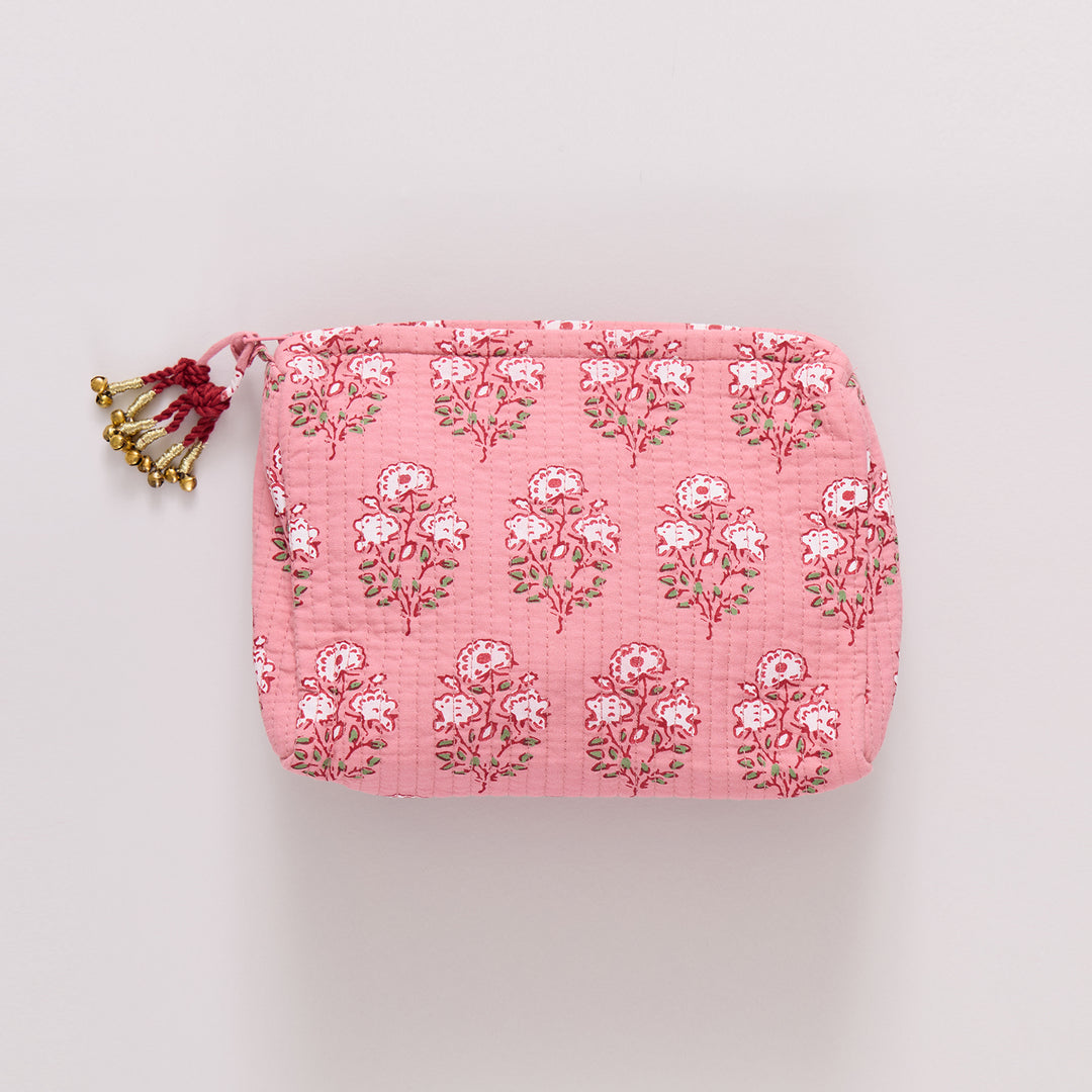 Quilted Pouch - Pink Strawflower