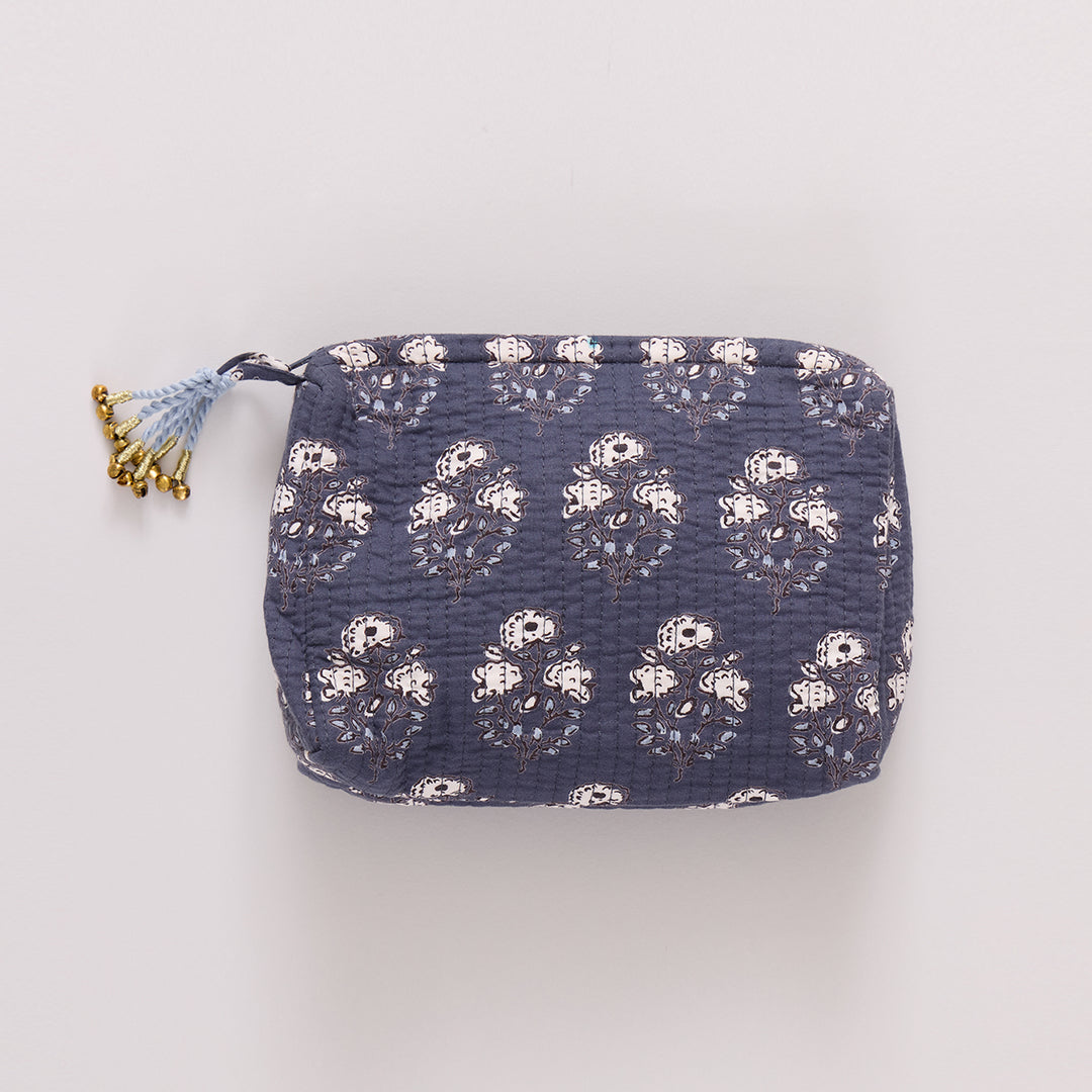 Quilted Pouch - Navy Strawflower