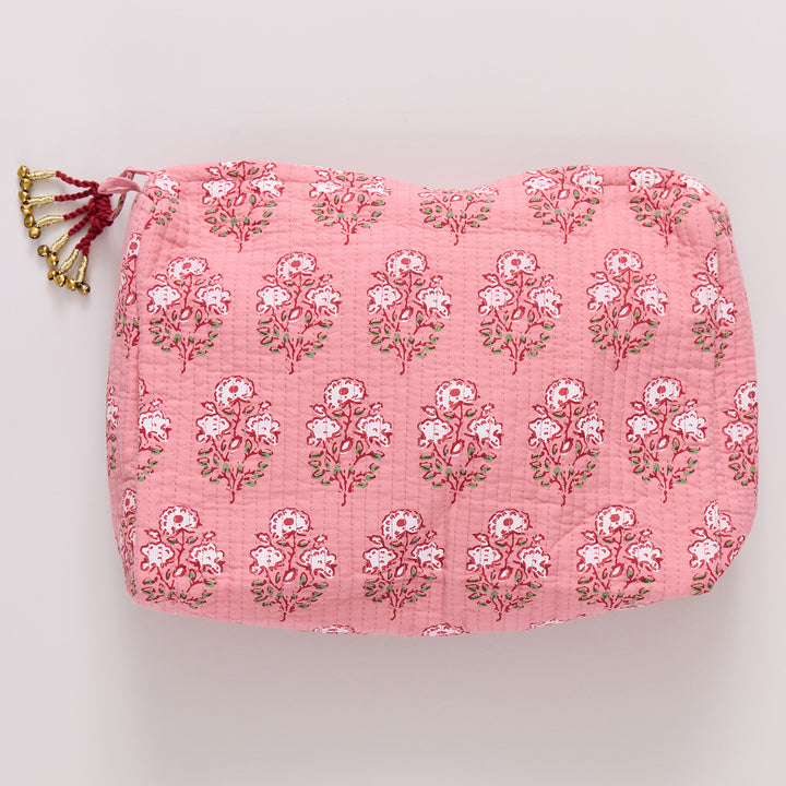 Quilted Pouch - Pink Strawflower