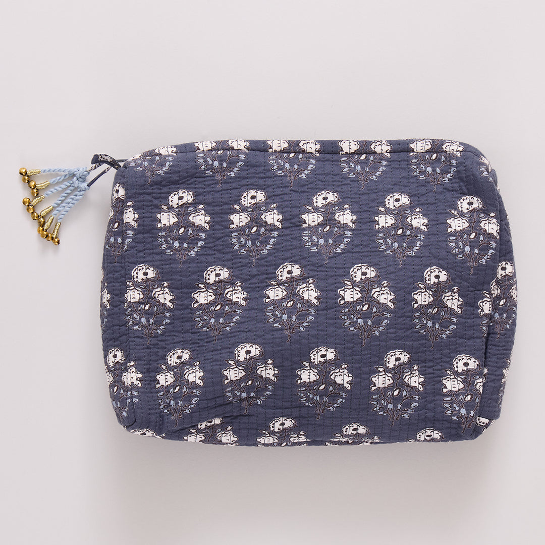 Quilted Pouch - Navy Strawflower