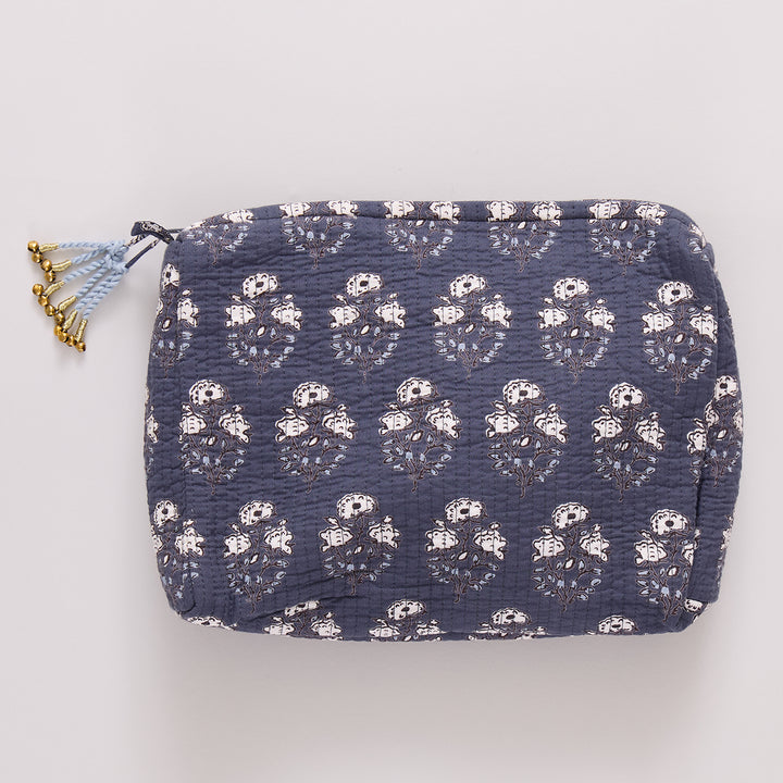Quilted Pouch - Navy Strawflower