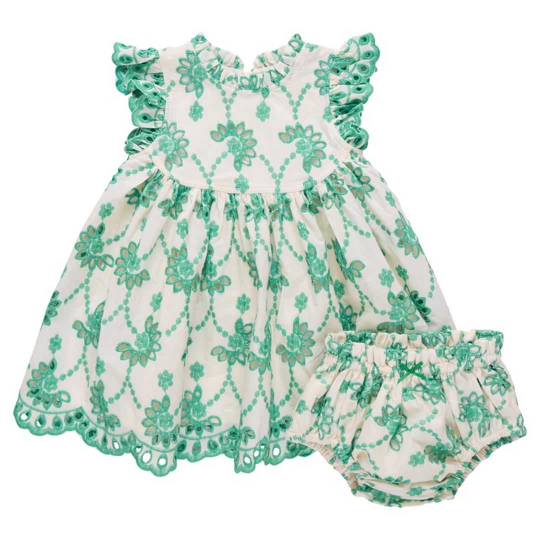 Baby Girls Cynthia Dress Set - Kelly Green Eyelet