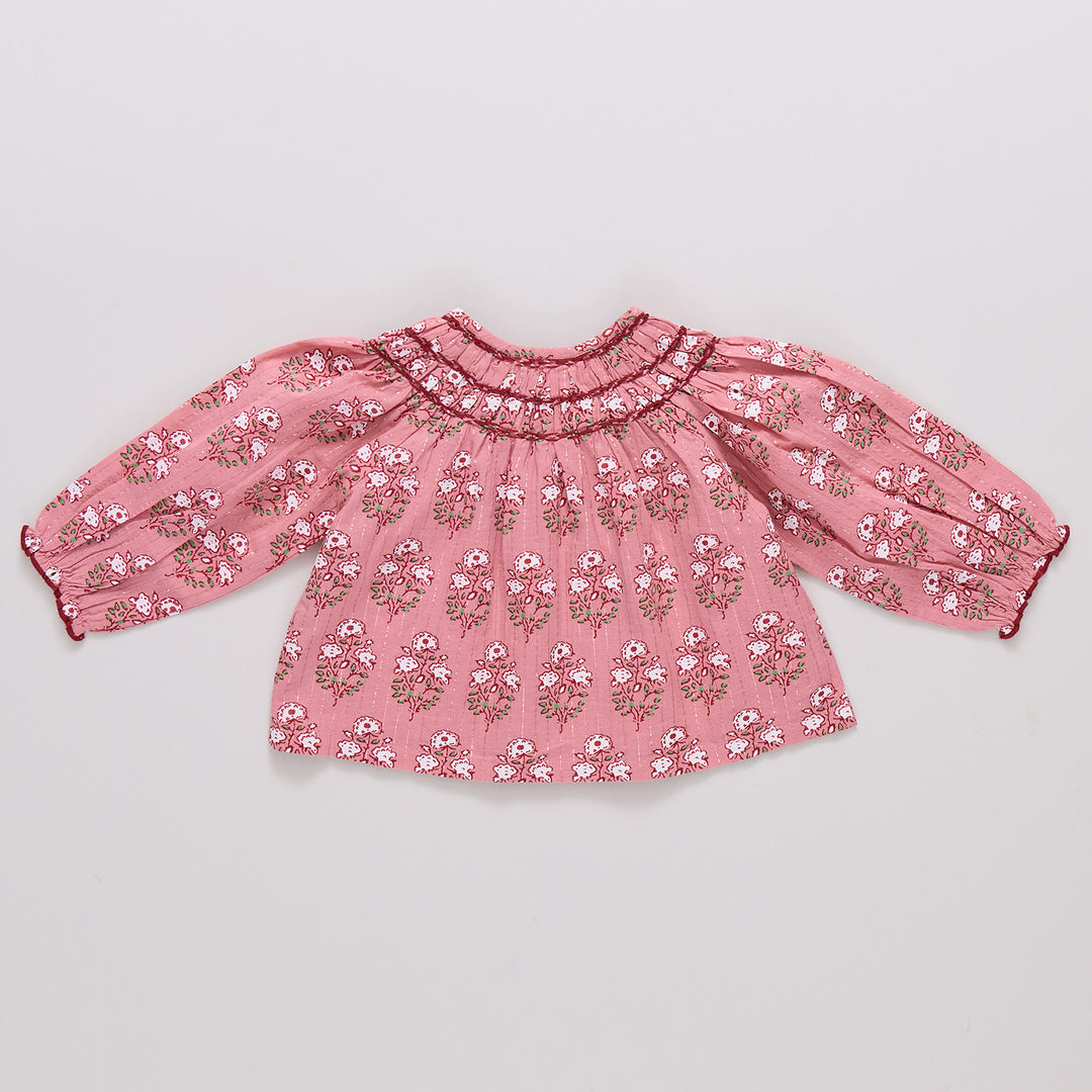 Girls Ava Top - Pink Strawflower