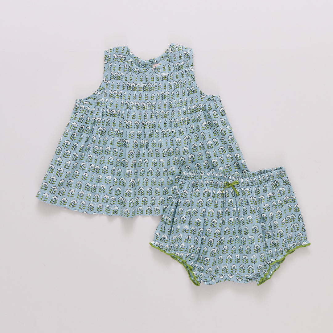 Baby Girls Jaipur 2pc Set - Blue Prairie Block Print