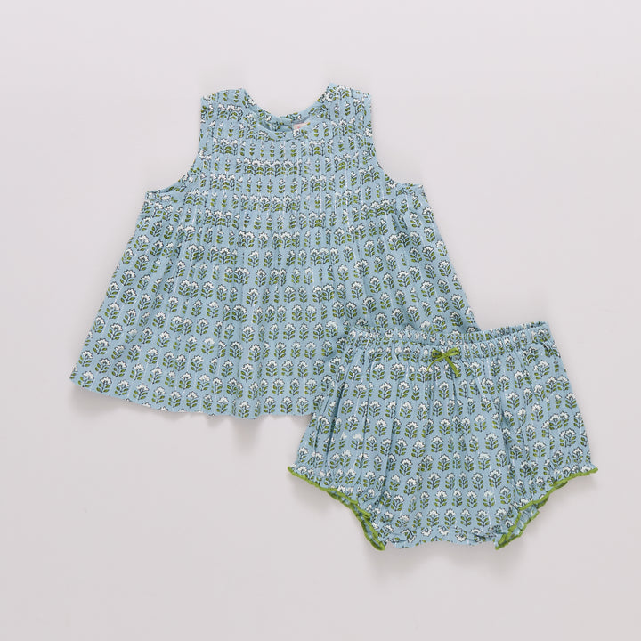 Baby Girls Jaipur 2pc Set - Blue Prairie Block Print